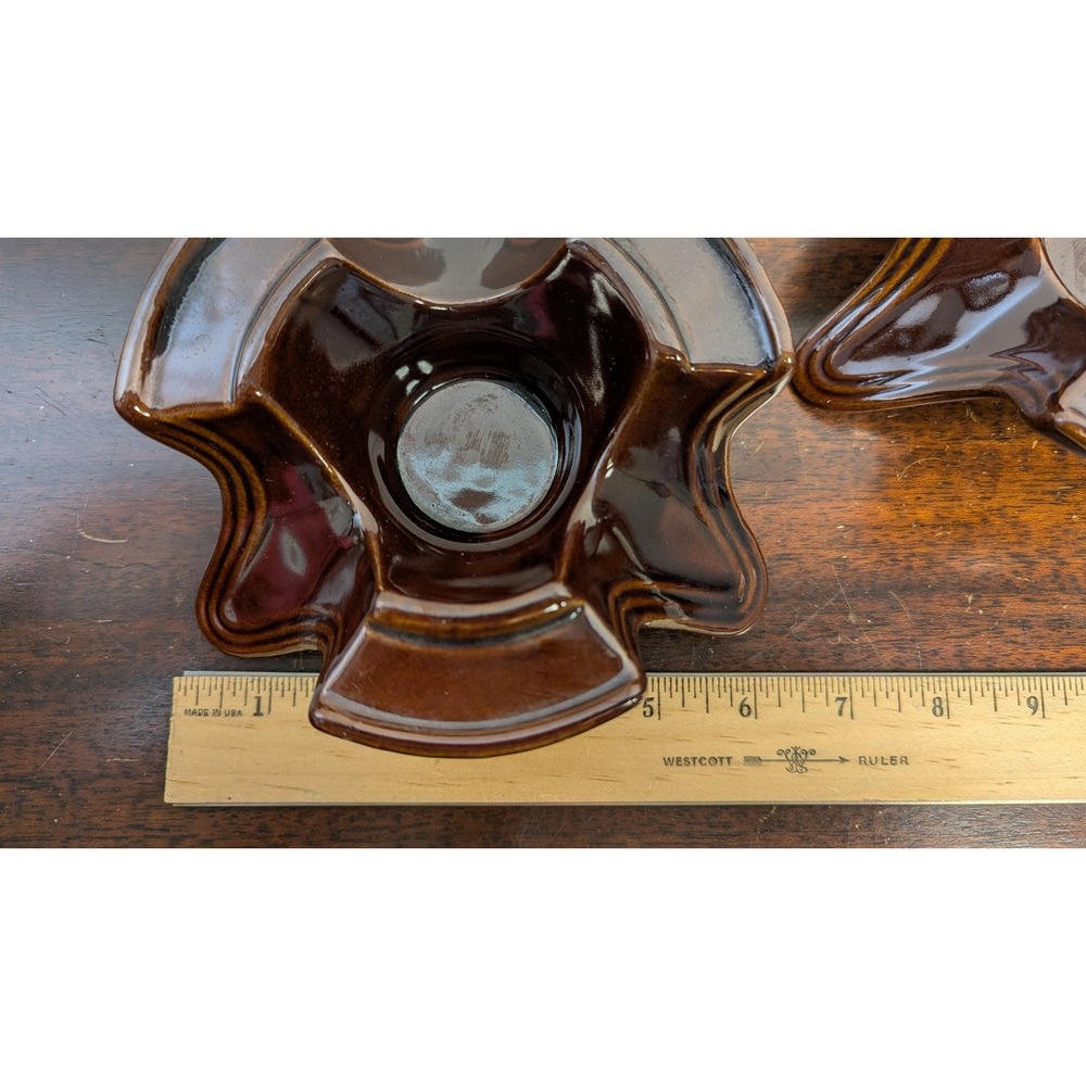 Vintage USA Pottery Candle Holders Brown Drip Glaze Mid Century Rustic Pair - Picture 7 of 8